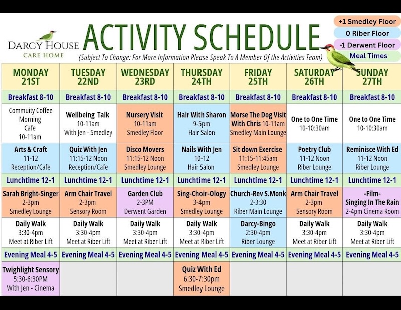 example activities schedule