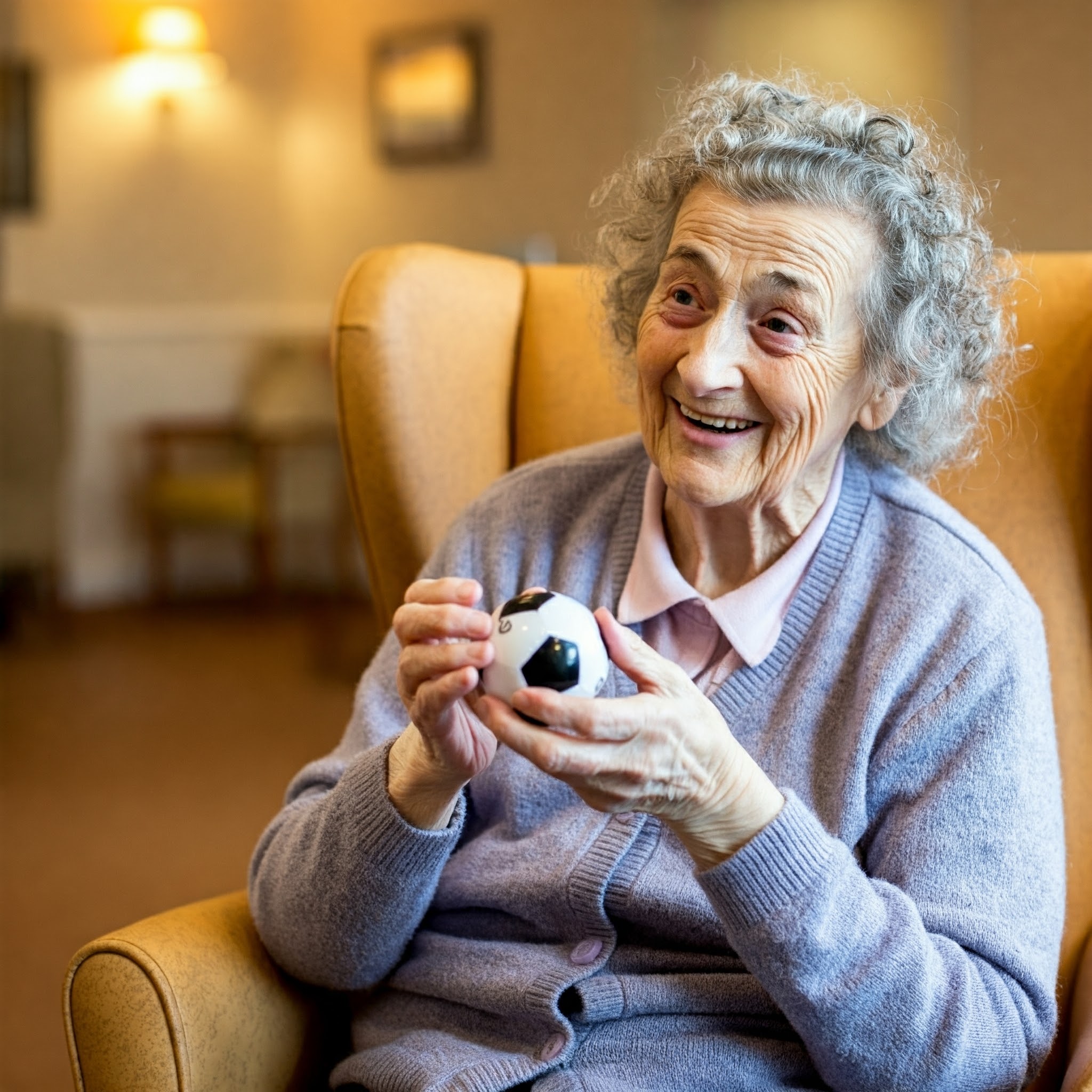 A resident playing with a ball