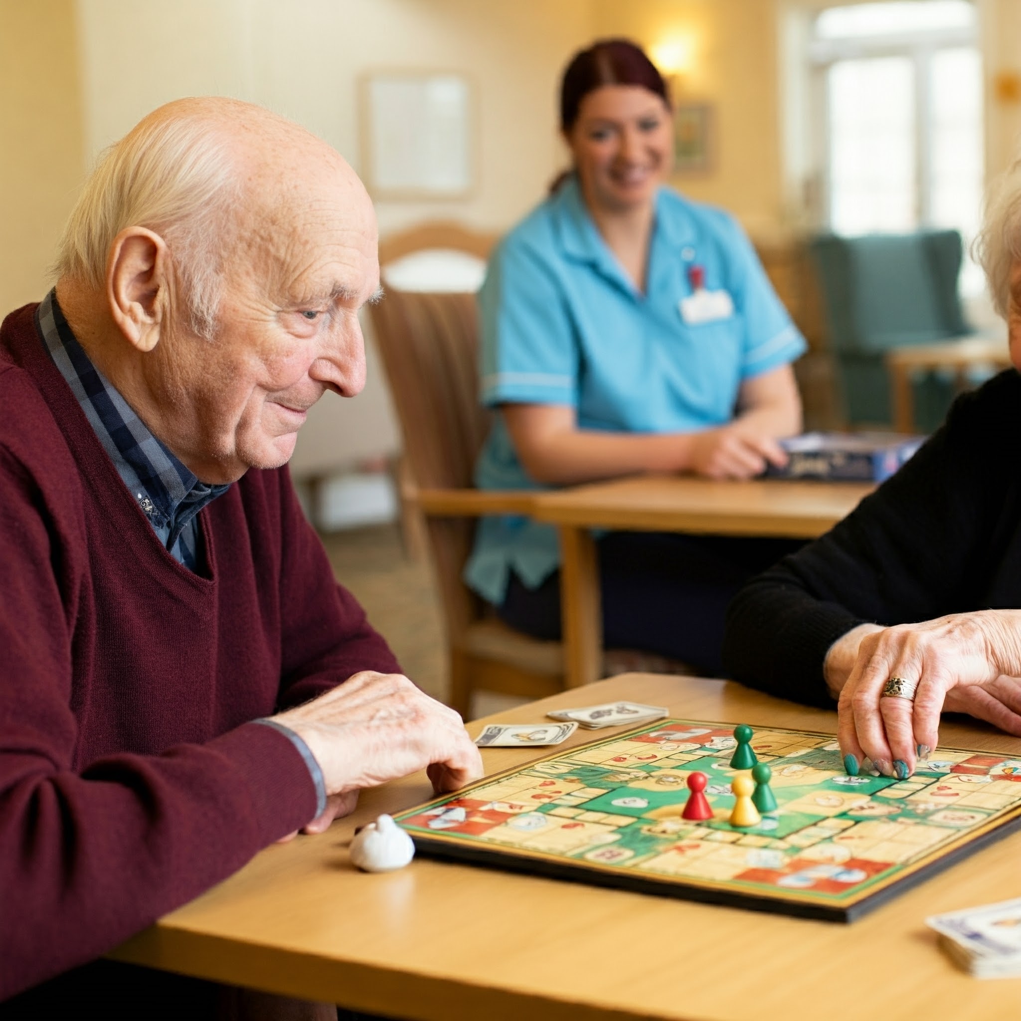 Residents playing a board game