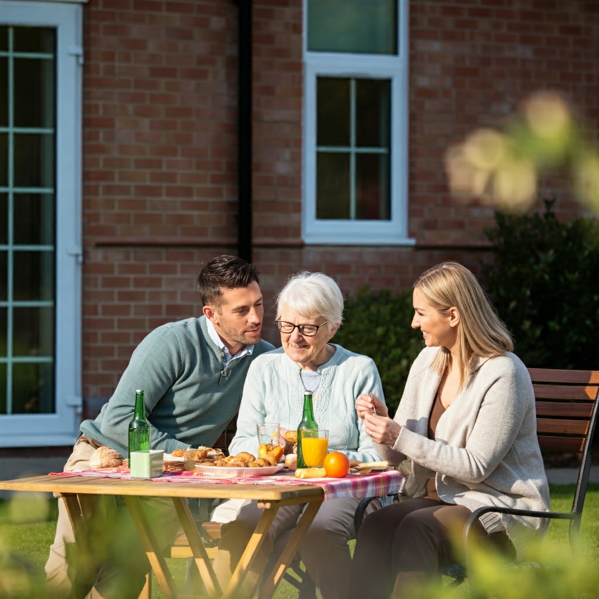 Resident having breakfast with family